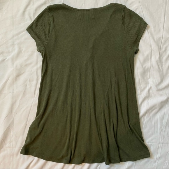 Olive Green Chic Babydoll Lace-Up Top - Picture 4 of 7